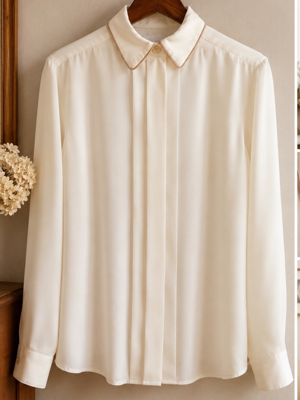 Breckenridge Ivory Hidden Placket Blouse Size 10 | Classic Career Minimalist Top